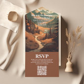 Rustikaler Bergwald Evergreen Wedding QR Code All In One Einladung