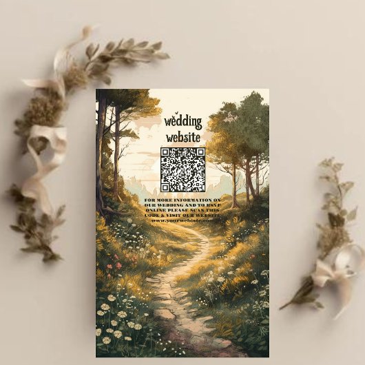 Rustikaler Bergwald Evergreen Wedding QR Code Begleitkarte