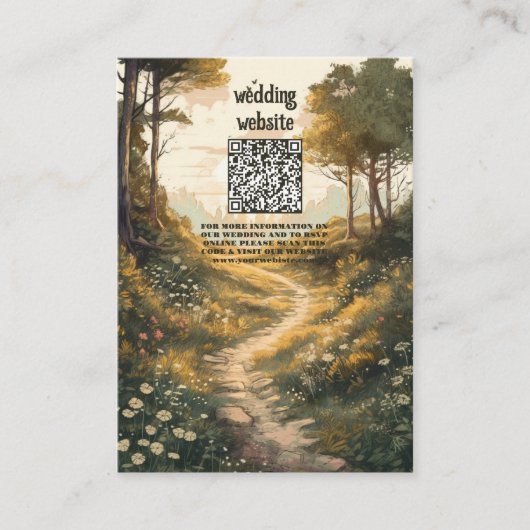 Rustikaler Bergwald Evergreen Wedding QR Code Begleitkarte (Vorderseite)