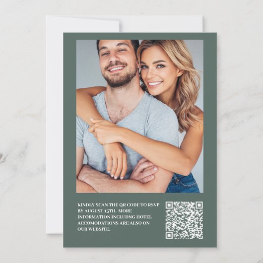 Rustikaler Bergwald Evergreen Wedding QR Code Einladung (Rückseite)