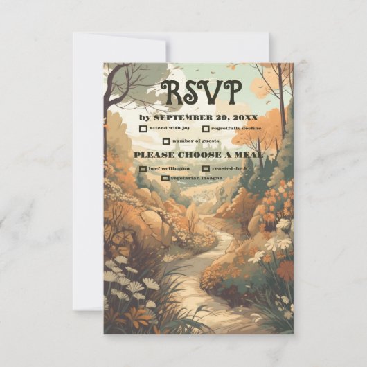Rustikaler Bergwald Evergreen Wedding RSVP Karte (Vorderseite)