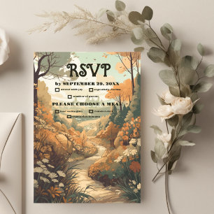 Rustikaler Bergwald Evergreen Wedding RSVP Karte