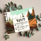 Rustikaler Bergwald Evergreen Wedding RSVP Karte