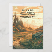 Rustikaler Bergwald Evergreen Wedding Save The Date (Vorderseite)