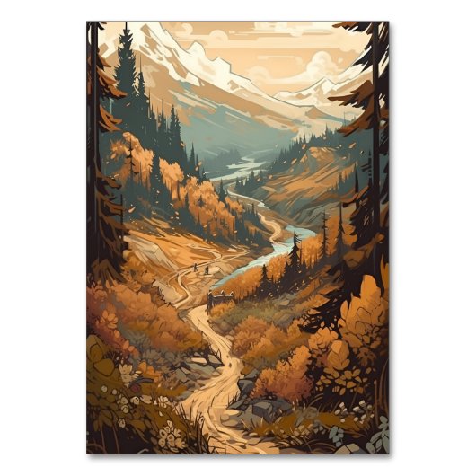 Rustikaler Bergwald Evergreen Wedding Tischnummer (Rückseite)