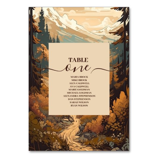 Rustikaler Bergwald Evergreen Wedding Tischnummer (Vorderseite)