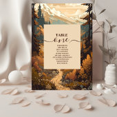 Rustikaler Bergwald Evergreen Wedding Tischnummer