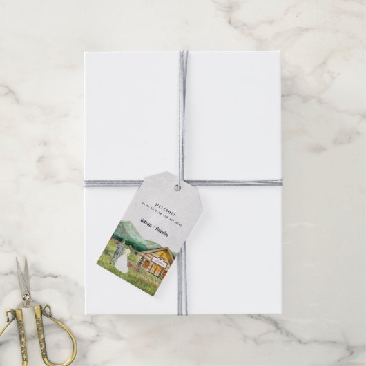 Rustikaler Bergwald | Hochzeit Danke Geschenkanhänger (Mit Garn)