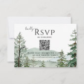 Rustikaler Bergwald Hochzeit QR-Code RSVP Karte (Vorderseite)