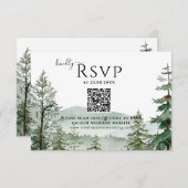 Rustikaler Bergwald Hochzeit QR-Code RSVP Karte (Vorne/Hinten)