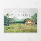 Rustikaler Bergwald | Illustrierte Hochzeit Dreifach Gefaltete Einladung (Cover)