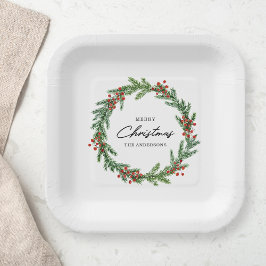 Rustikaler Berry Wreath Weihnachtsfeiertag Pappteller