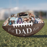 Rustikaler Bester Vater je Foto Collage Football<br><div class="desc">Einzigartige Väter-Tagesfußball mit rustikalem Holzdruck-Hintergrund,  eine Foto-Collage mit 12 Familienbildern,  die Sie durch Ihr eigenes ersetzen können,  das Sprichwort "BEST VATER EVER",  ein niedliches Herz und die Kindernamen.</div>