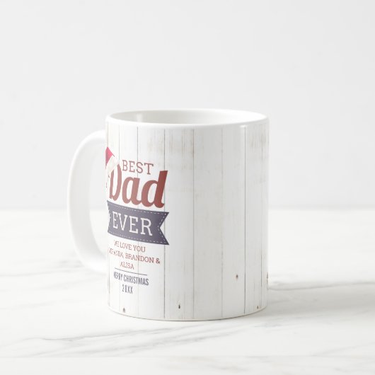 Rustikaler bester Vater je Foto Weihnachtsgeschenk Kaffeetasse (Vorderseite Links)