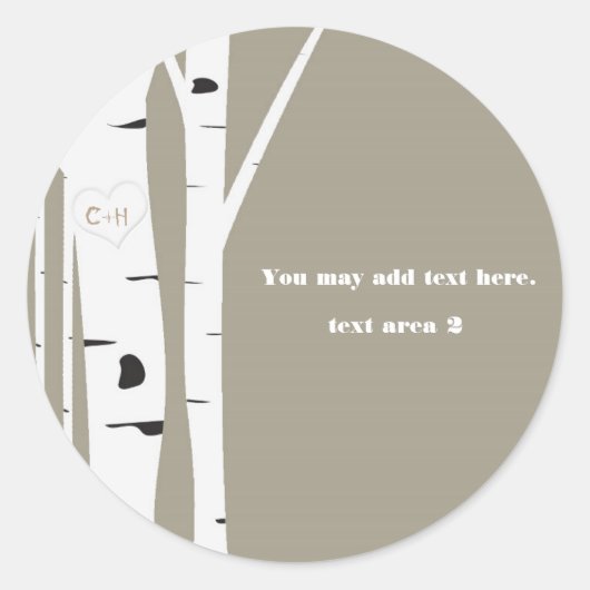 Rustikaler Birkenbaum Carved Herz Taupe Gefallen Runder Aufkleber (Vorderseite)