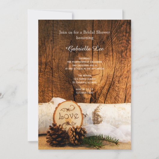Rustikaler Birkenbaum und Brautparty aus Stallholz Einladung (Vorderseite)