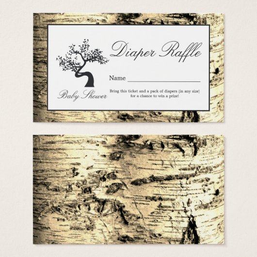 Rustikaler Birkenbaum, Windeln-Raffle-Ticket (Vorne & Hinten)