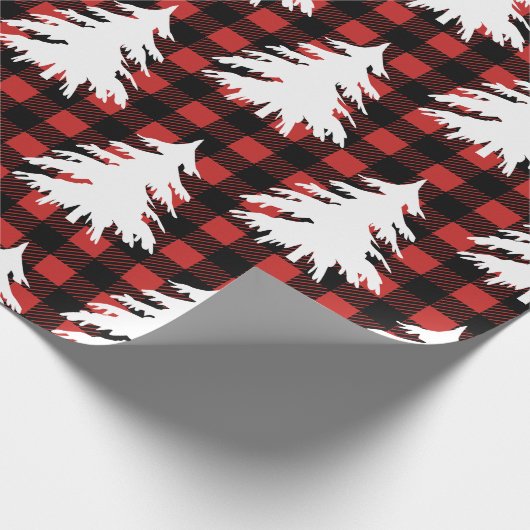 Rustikaler Black Buffalo Karo Karierte weiße Bäume Geschenkpapier (Ecke)