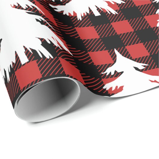Rustikaler Black Buffalo Karo Karierte weiße Bäume Geschenkpapier (Rolleneckpunkt)