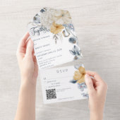 Rustikaler blau-gelb-weißer Blumenkode All In One Einladung (Abreißen)