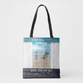 Rustikaler Blau-Weiß-Strand-Holz-Fotorahmen-Name Tasche (Vorderseite)