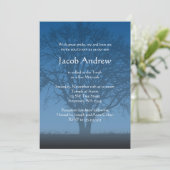 Rustikaler Blauer Baum Bar Mitzvah Einladungen (Stehend Vorderseite)