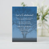 Rustikaler Blauer Baum Bar Mitzvah Empfang Einladung (Stehend Vorderseite)