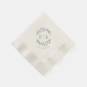 Rustikaler blauer botanischer Kranz Hochzeitsmonog Serviette (Ecke)