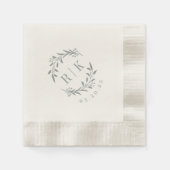 Rustikaler blauer botanischer Kranz Hochzeitsmonog Serviette (Vorderseite)