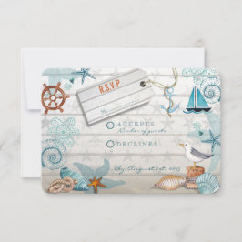 Rustikaler blauer Holzstrand | UAWG Hochzeit RSVP Karte