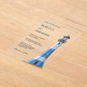 Rustikaler blauer Wasserfarben-Leuchtturm maritime Acryleinladungen (Ablage )