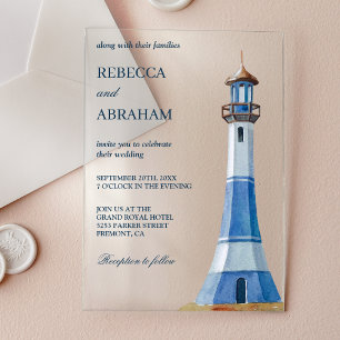 Rustikaler blauer Wasserfarben-Leuchtturm maritime Acryleinladungen