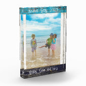 Rustikaler blauer weißer Strand Holz Text 5" x 7" Fotoblock (Links)
