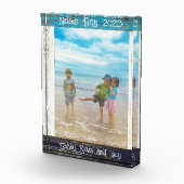 Rustikaler blauer weißer Strand Holz Text 5" x 7" Fotoblock (Rechts)