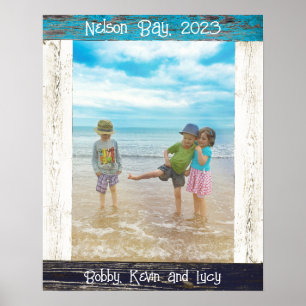 Rustikaler blauer weißer Strand Holz Text Bilderra Poster