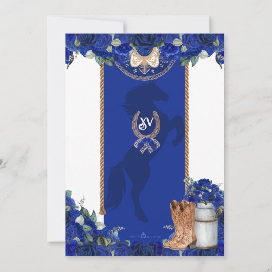 Rustikaler Blauer Western Charro Quinceañera Einla Einladung (Rückseite)