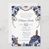 Rustikaler Blauer Western Charro Quinceanera Einladung (Vorderseite)