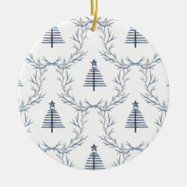 Rustikaler Blauer Winterwald Skandinavien Weihnach Keramik Ornament