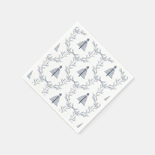 Rustikaler Blauer Winterwald Skandinavien Weihnach Serviette (Ecke)