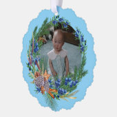 Rustikaler Blaukranz - Ihr Foto - Personalisiert Ornament Karte (Links)