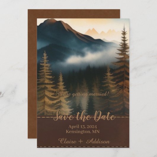 Rustikaler Blick auf die Wasserfarben Save The Date (Vorne/Hinten)