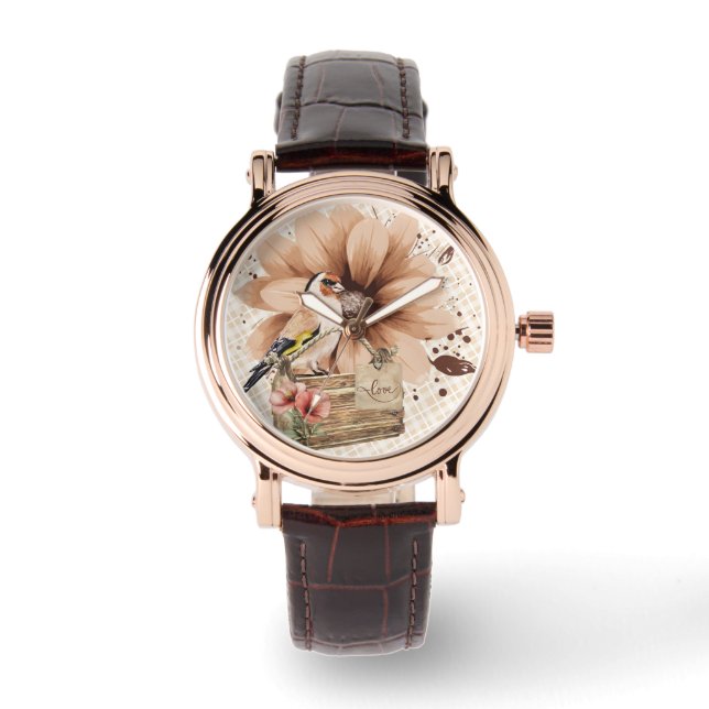 Rustikaler Blossom Bird Nook Armbanduhr (Vorderseite)
