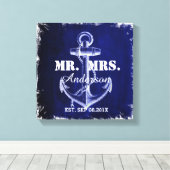 rustikaler Blue Anker nautische Hochzeit mr und mr Leinwanddruck (Insitu (Holzboden))