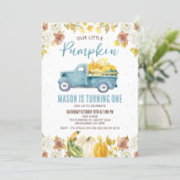 Rustikaler Blue Brown Fall Pumpkin Truck 1. Geburt