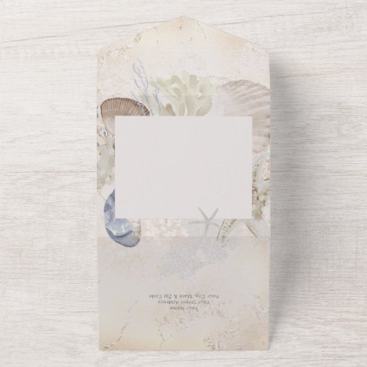 Rustikaler Blue Ocean Beach Cream QR Code All In One Einladung (Außenbereich)