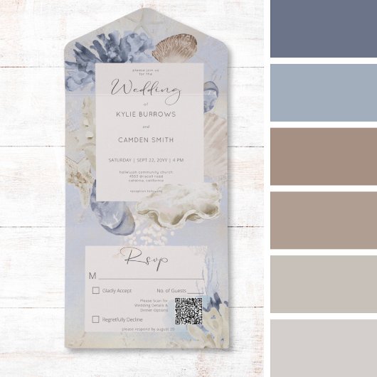 Rustikaler Blue Ocean Beach QR Code All In One Einladung