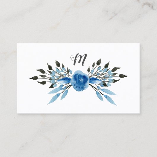 Rustikaler Blue Rose Monogram Salon Visitenkarte (Vorderseite)