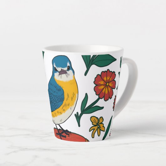 Rustikaler Bluebird auf Pouf in Folk Art Milchtasse (Rechte Ecke)