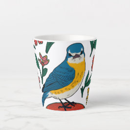 Rustikaler Bluebird auf Pouf in Folk Art Milchtasse