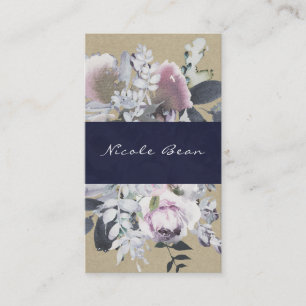Rustikaler Blumen-Glamour-Navy-Kraft moderner Chic Visitenkarte